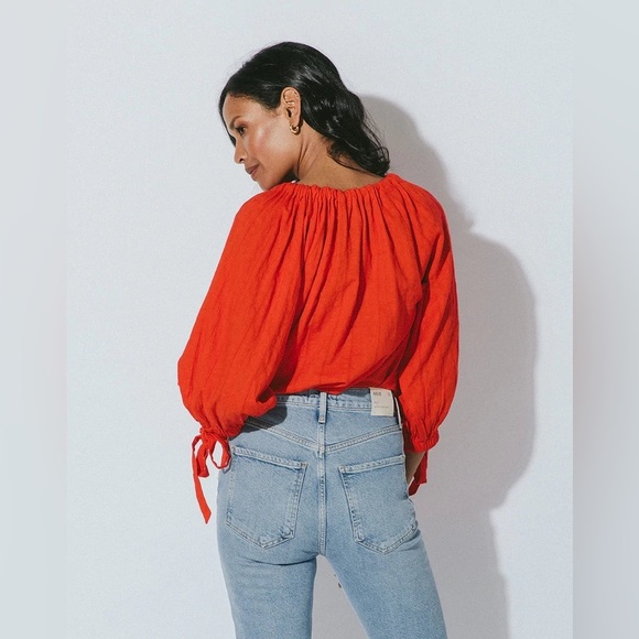 Cleobella | Women's Boho Flowy 100% Organic Cotton Rylan Top Size Small Red - Picture 4 of 12